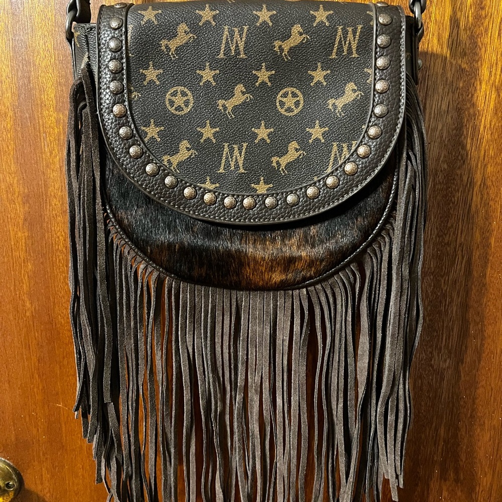 Montana West Black and Brown Crossbody Bag with Fringe